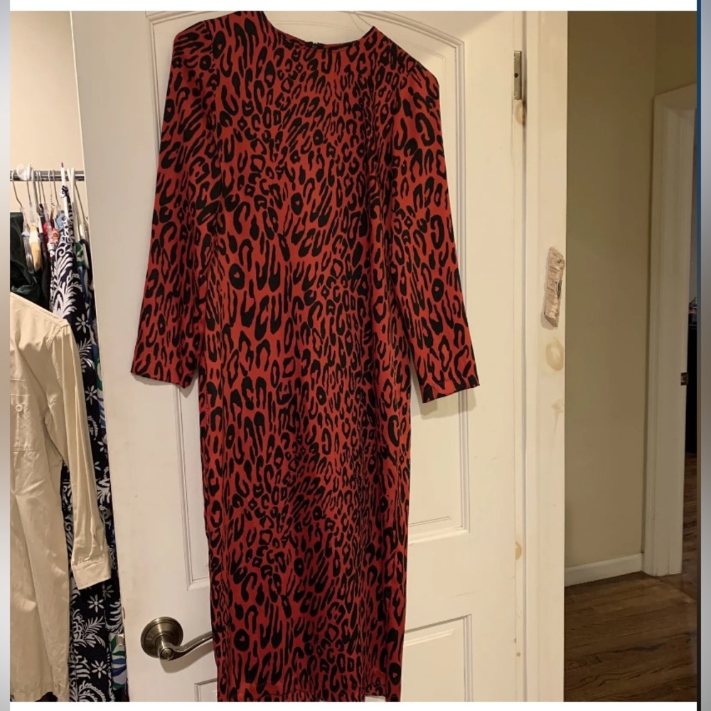 Zara Blac Red Leopard Dress Size S